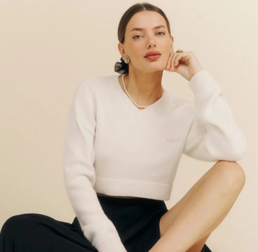 Reformation Harley Cashmere Embroidered Sweater